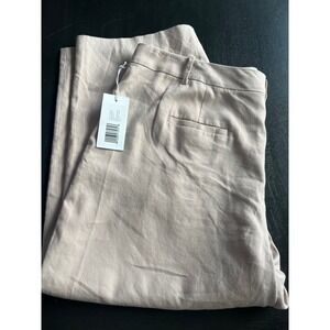 Hudson North Women Taupe Linen Blend Wide Leg Pleated Trousers 22 NWT Neutral